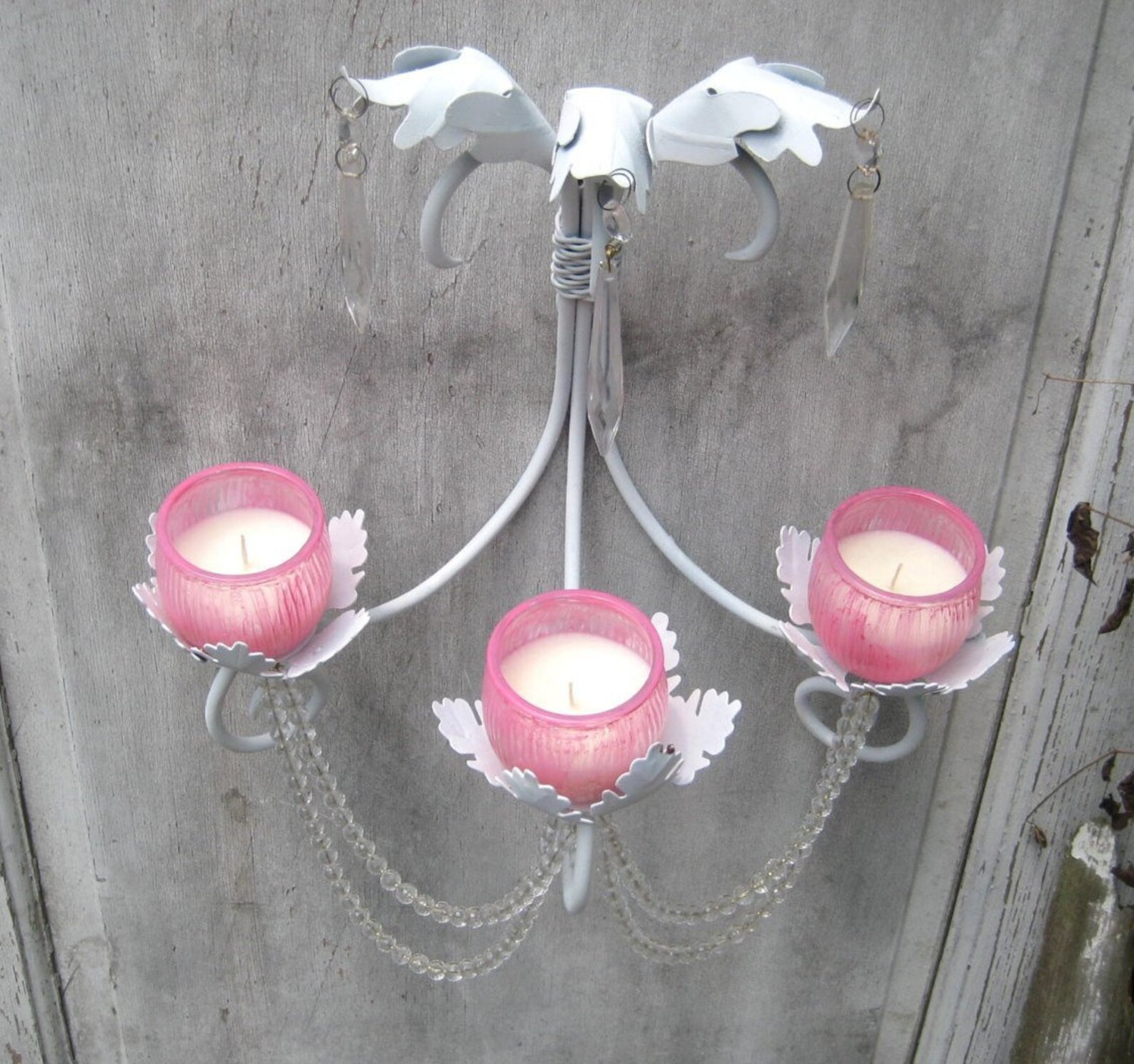 Wall sconce White candle chandelier wall hanging decor pink Etsy