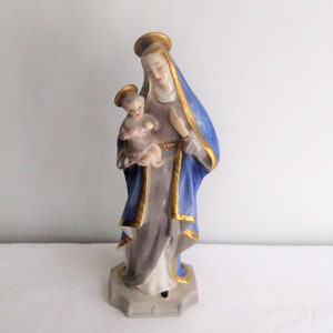 Vintage Virgin Mary baby Jesus, Our Lady of Lourdes, Madonna holding Christ, Mother Mary large statue figurine, religious alter decor, 60s