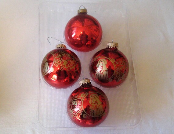 Vintage Boxed Glass Christmas Ornaments Red Gold Christmas by