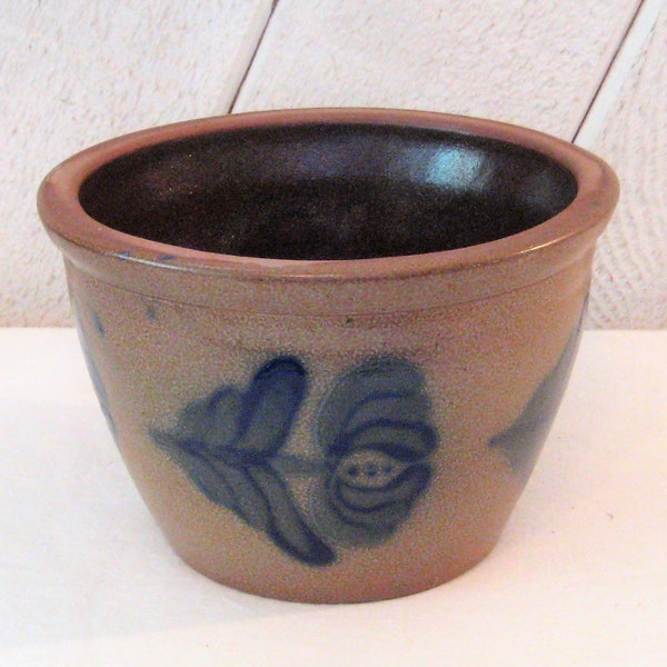 Vintage handmade clay indoor planter, hand thrown, 1990s, brown cobalt blue petite planter pot, rare unusual unique farmhouse decor OOAK