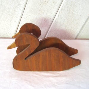 Vintage Serviettenhalter Schwan, brauner Serviettenhalter Vogel aus Holz, Holz Serviettenhalter Schwan, Holz Serviettenhalter Vogel, Vintage Handarbeit, Mid Century 60er Jahre, Unikat