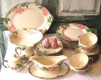 NUR TASSE UNTERTELLER, antike Franziskaner Desert Rose Speiseteller, Teetassen Untertassen, Milchkännchen Zucker Sauciere Salz Pfeffer, Mid Century