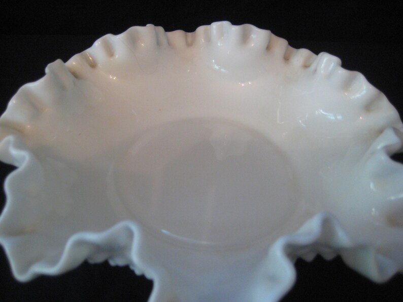 Large ruffled milk glass hobnail bowl white glass decorative Etsy