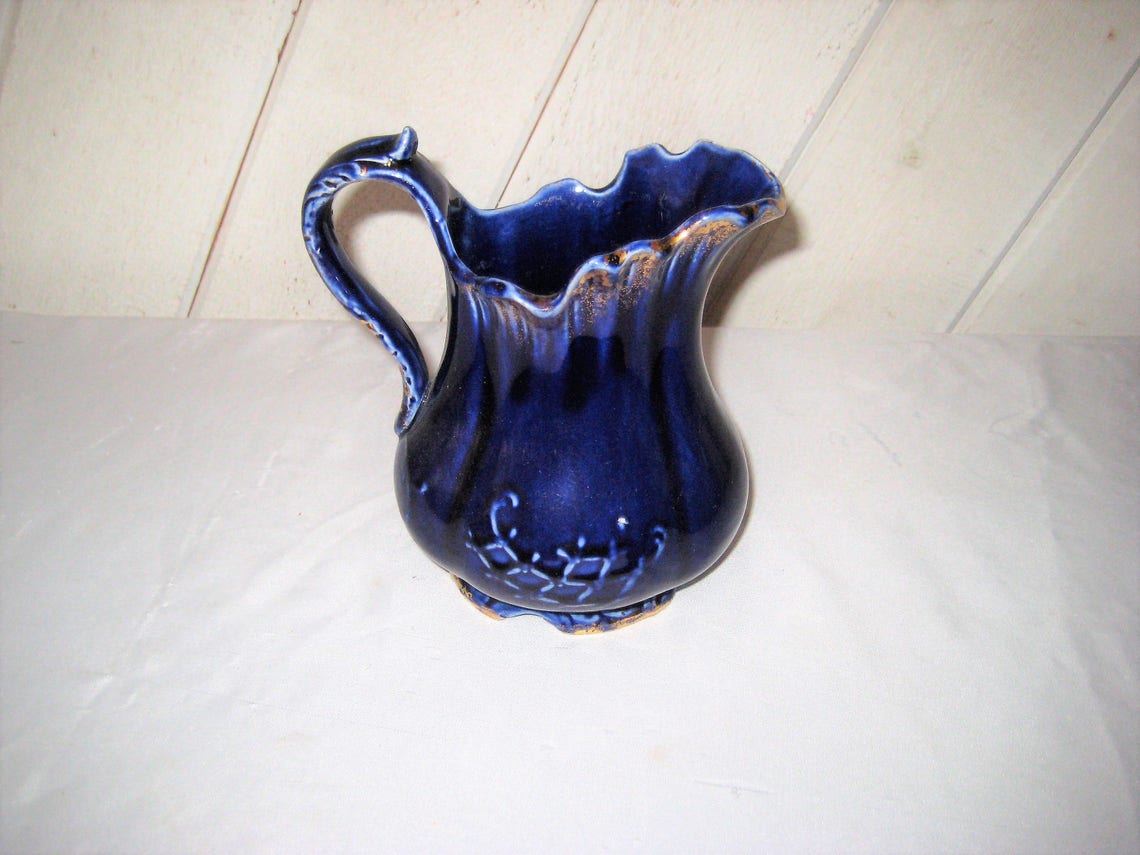 Cobalt blue water pitcher bouquet vase antique dark blue etsy