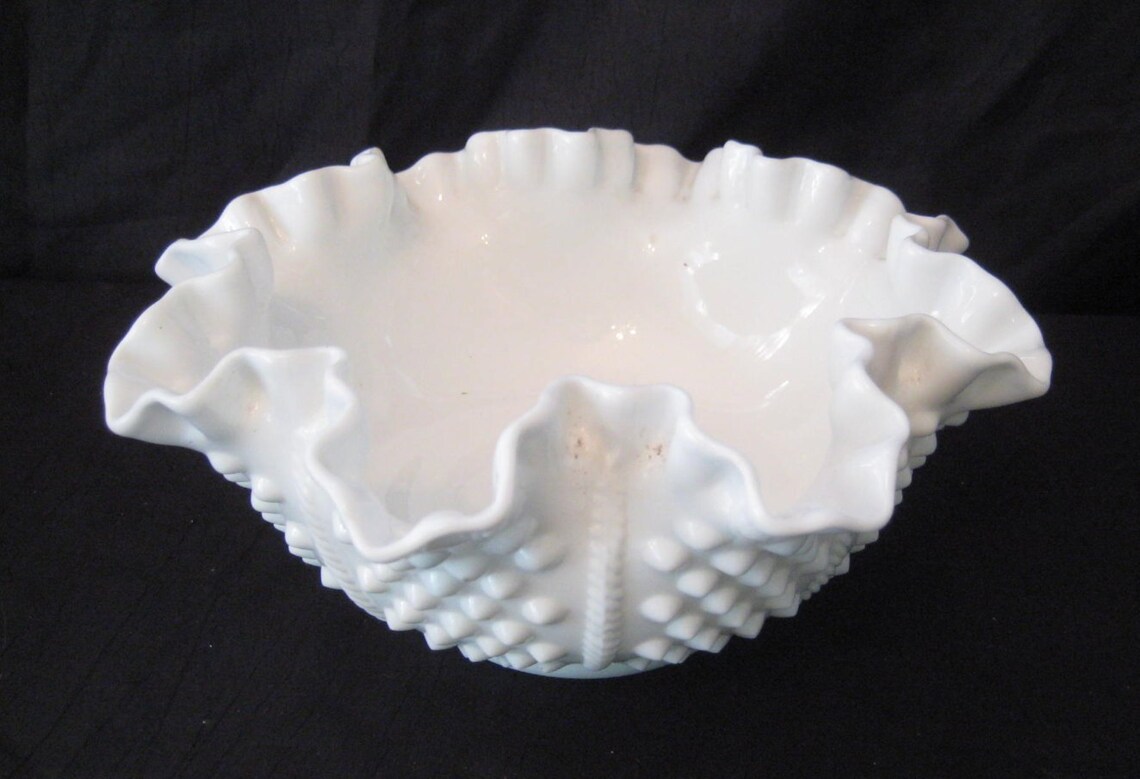 Fenton Milk Glass Bowl White Ruffled Hob Nail Bowl Hob Knob Etsy