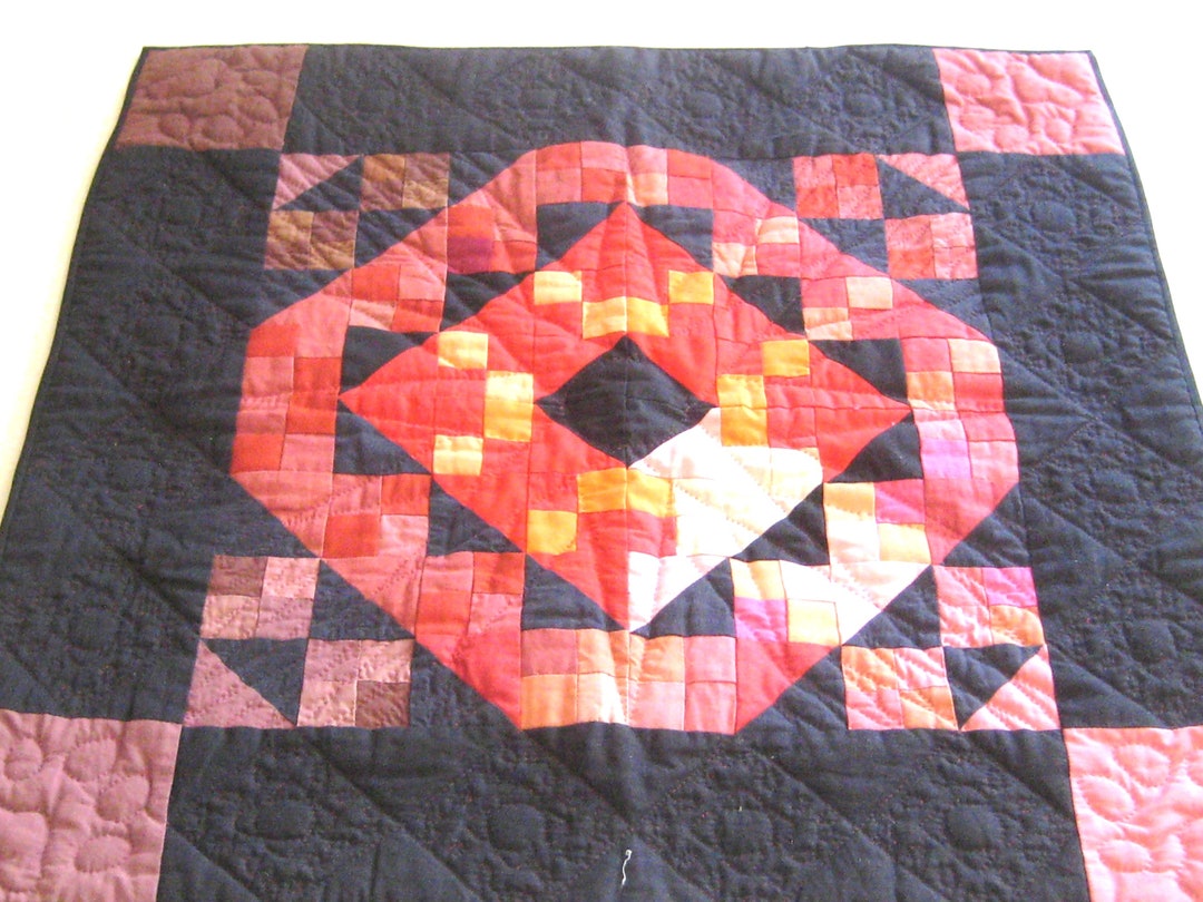 Vintage Large Quilted Doily, Small Square Table Cover Trivet, Vintage Handmade Hand Sewn, Black