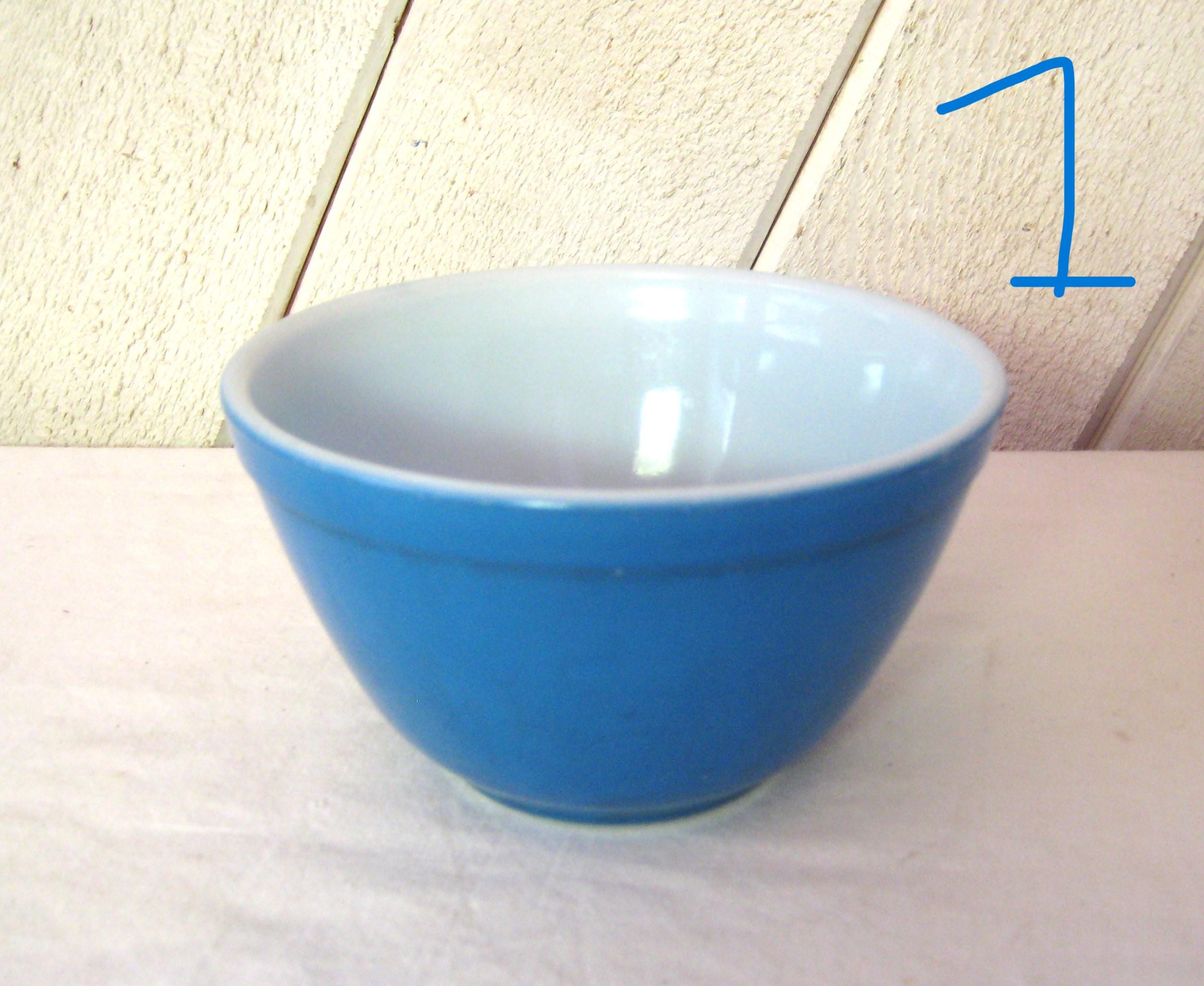 Vintage Pyrex Blue Nesting Bowl Casserole Dishes, Pair White