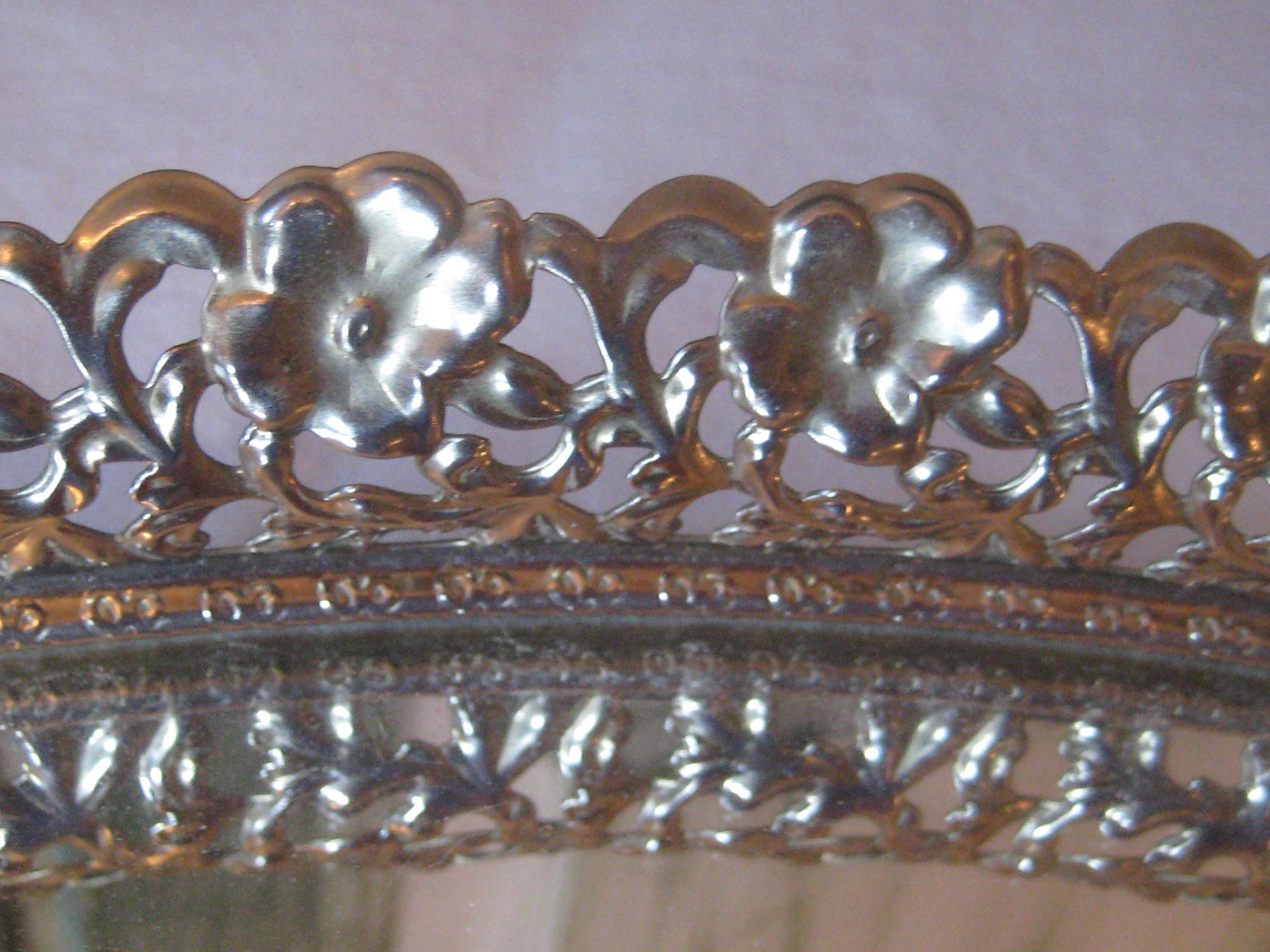 Vintage Oval Mirror Tray Brass Filigree Ornate Tray Vanity Etsy