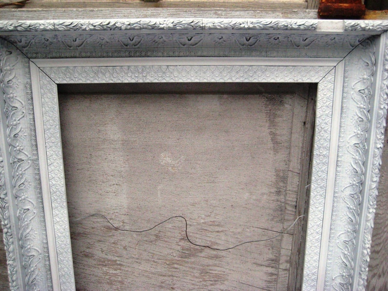 Large White Antique Picture Frame Painted Gesso Distressed Rustic 18 X 22 Decorative Ornate Shabby Cottage
