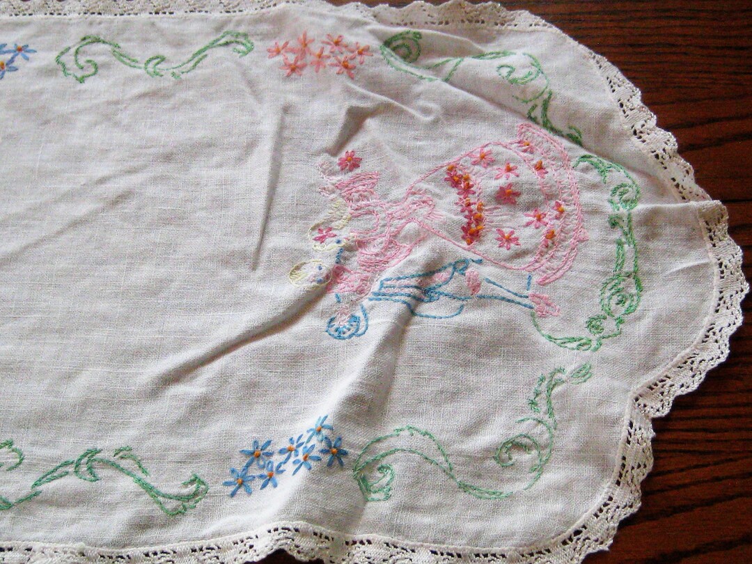 Antique Table Runner Bedroom Dresser Runner Embroidered Etsy