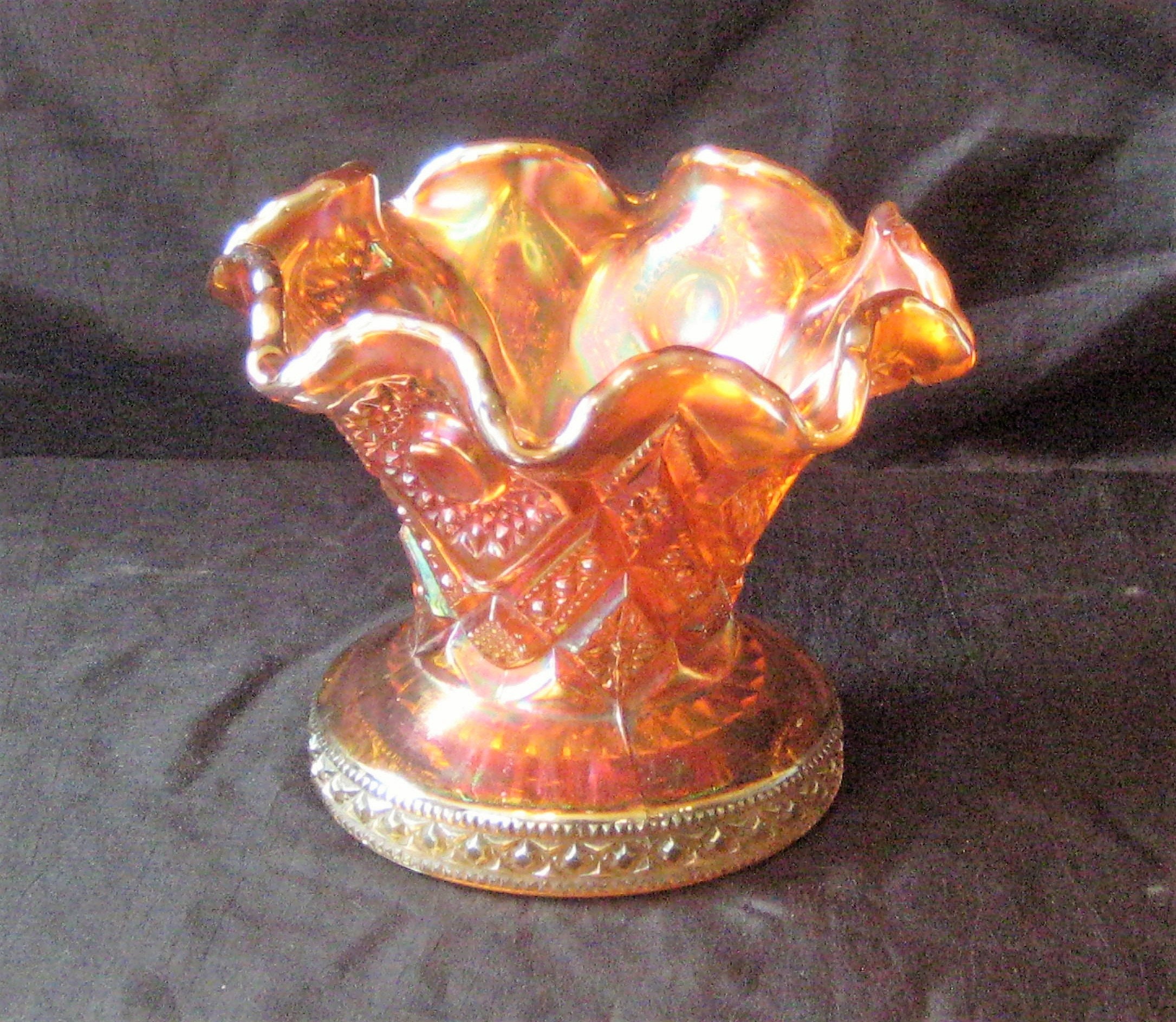 Antique Ornate Carnival Glass Bowl, Punch Bowl Base, Dugan