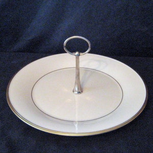 Lenox cream serving plate, platter, metal center handle, sandwich cookie orderve tray, ivory gold, mid century 1960s, formal vintage serving