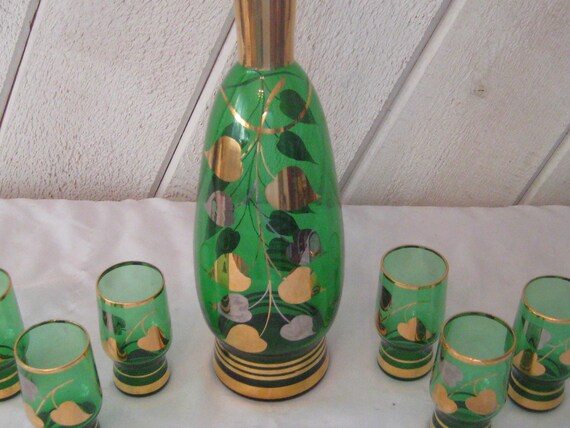 Vintage Retro Botanical Green Bamboo Design Drinking Glasses