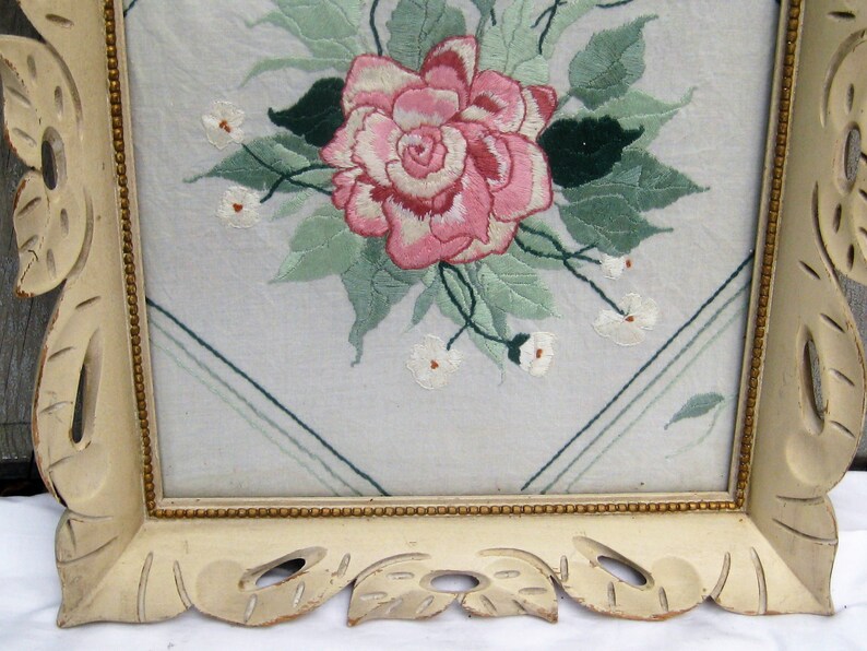 Embroidered Large Pink Rose Wall Hanging Floral Picture Etsy