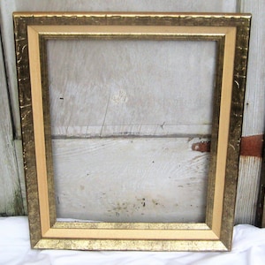 Vintage gold foil wood picture frame, 16 x 20 inches, ornate large wooden wall frame, mid century, 50s 60s, shabby farmhouse decor