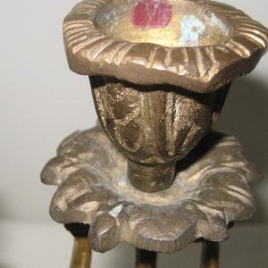 Ornate brass candelabra, heavy metal candlestick holder, holds 3 taper candles, decorative centerpiece, filigree mid century farmhouse decor image 5