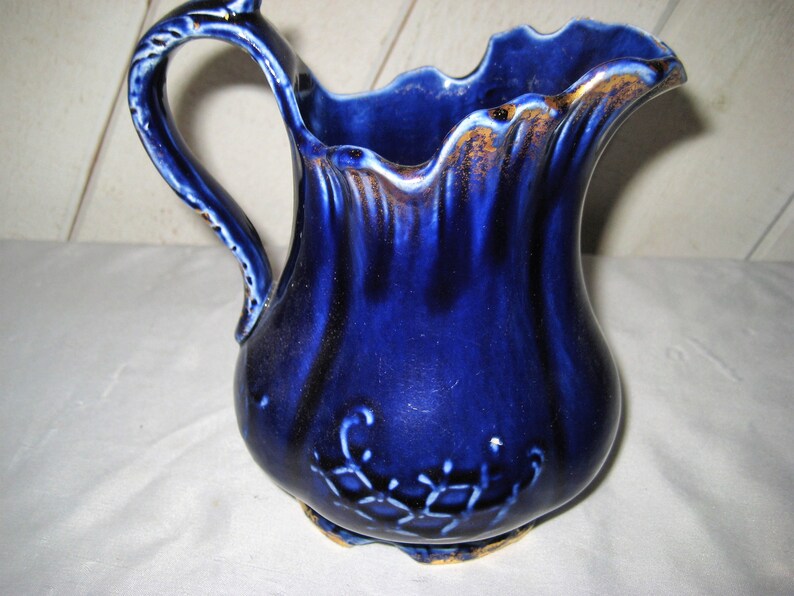 Cobalt blue water pitcher bouquet vase antique dark blue etsy
