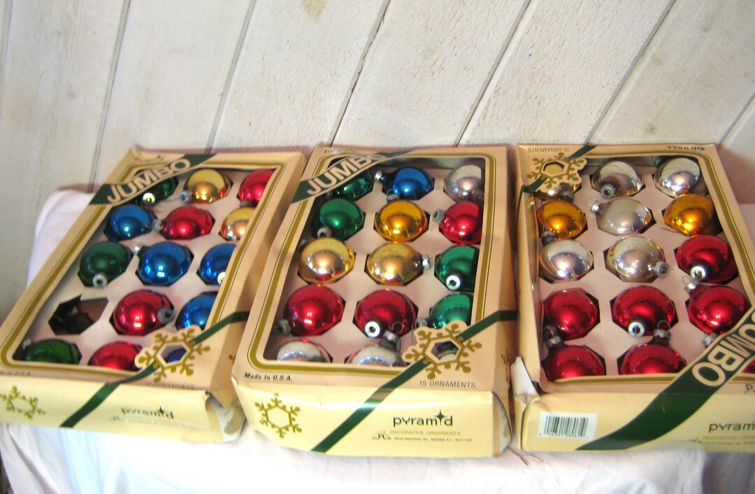 Vintage Boxed Glass Christmas Ornaments, Rauch Pyramid Made in USA, 70s ...