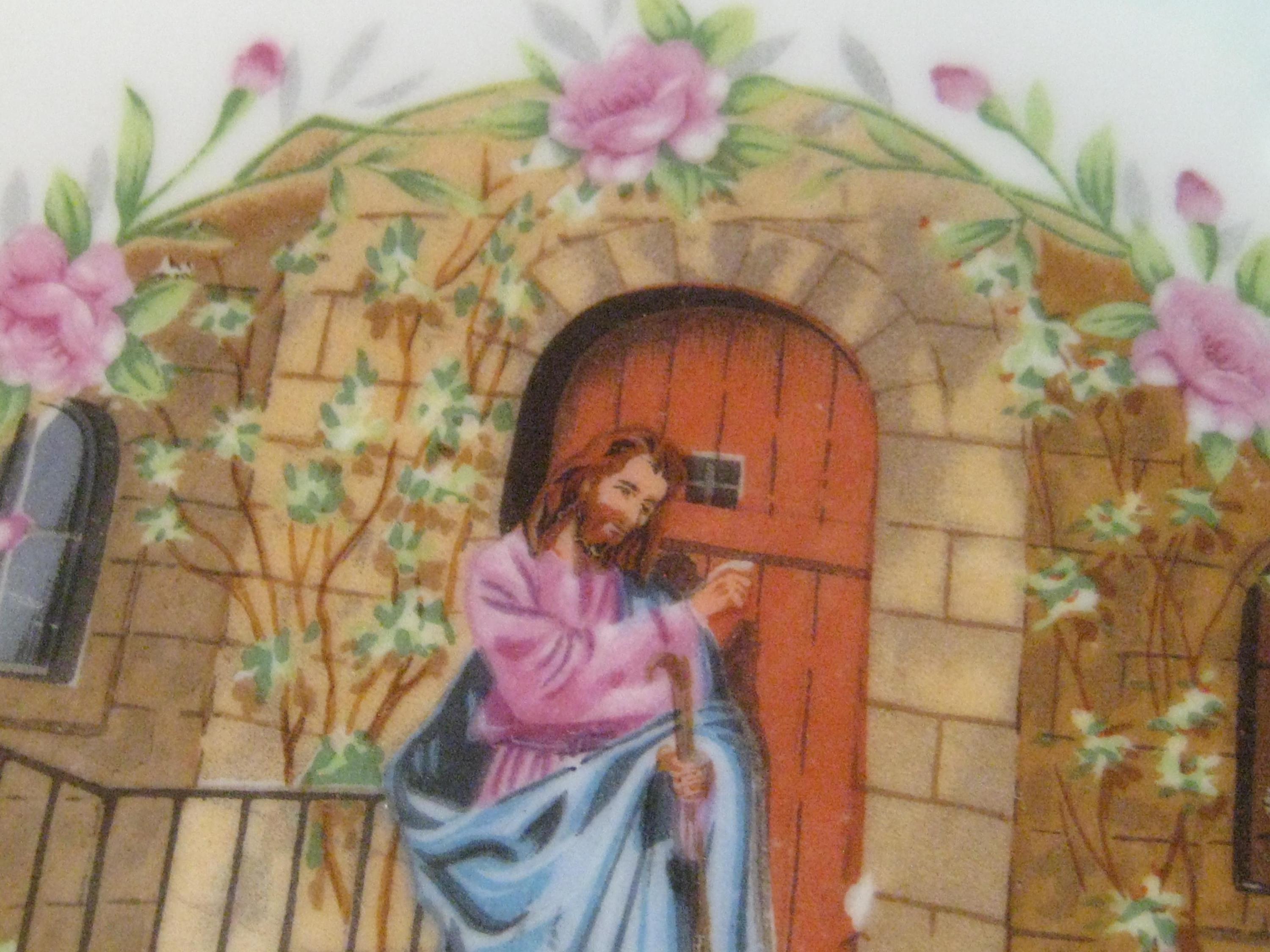Vintage Jesus Knocking Plate, Religious Wall Hanging Decor, 18K