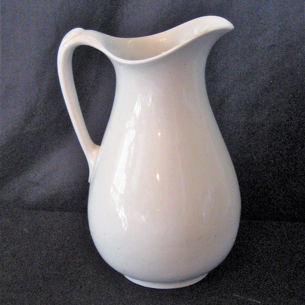 Large white antique stoneware water pitcher, one gallon, 1800s, ironstone rustic distressed, collectible, Thomas Furnival & Sons