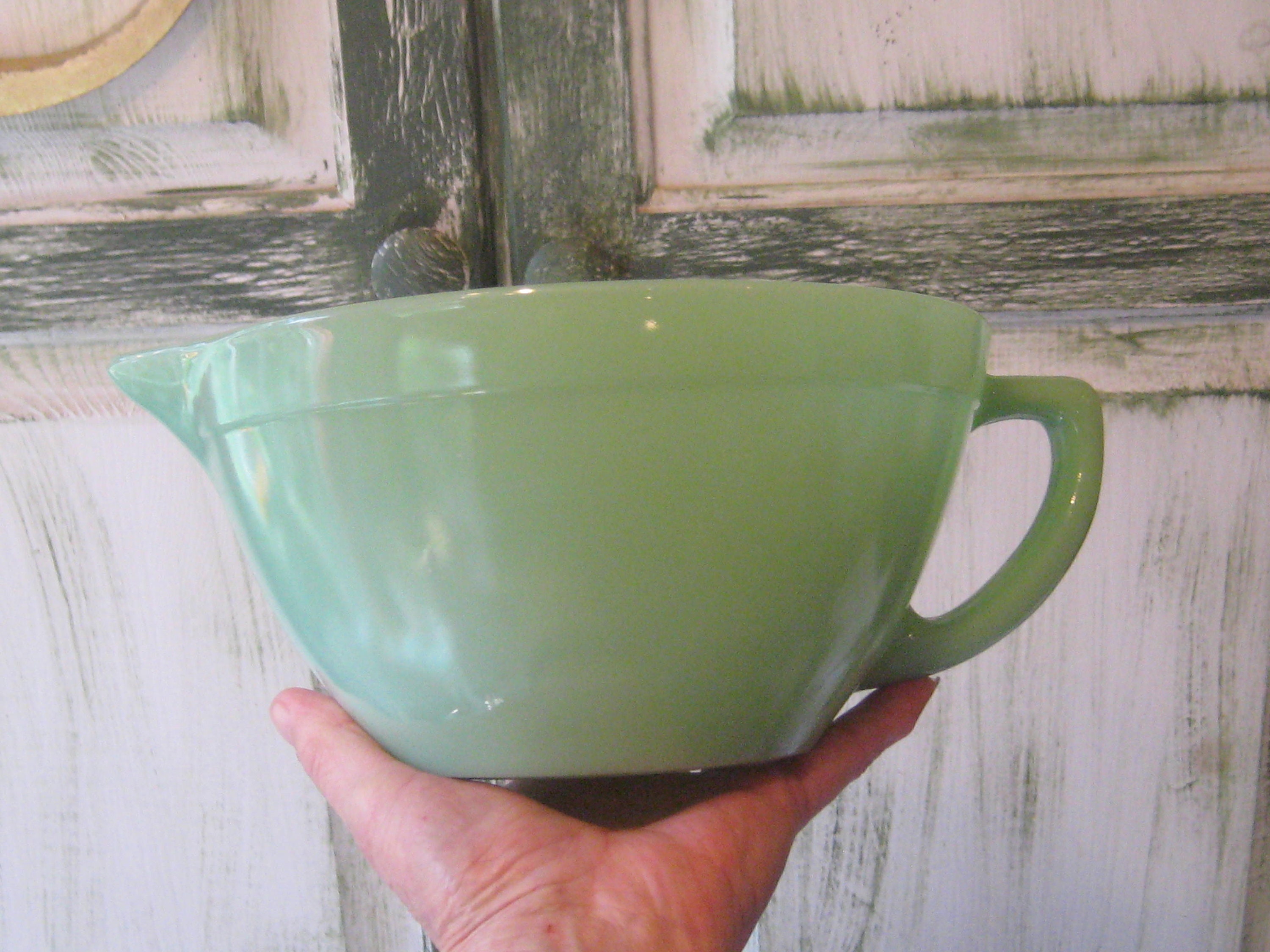 Vintage Jadeite Bowl - 1950's Green Milk Glass Fire King Oven Ware