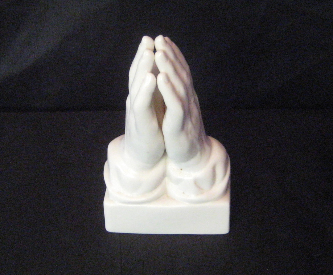 Antique Ceramic Praying Hands Night Light, White Hands Figurine Statue, Religious Alter Decor