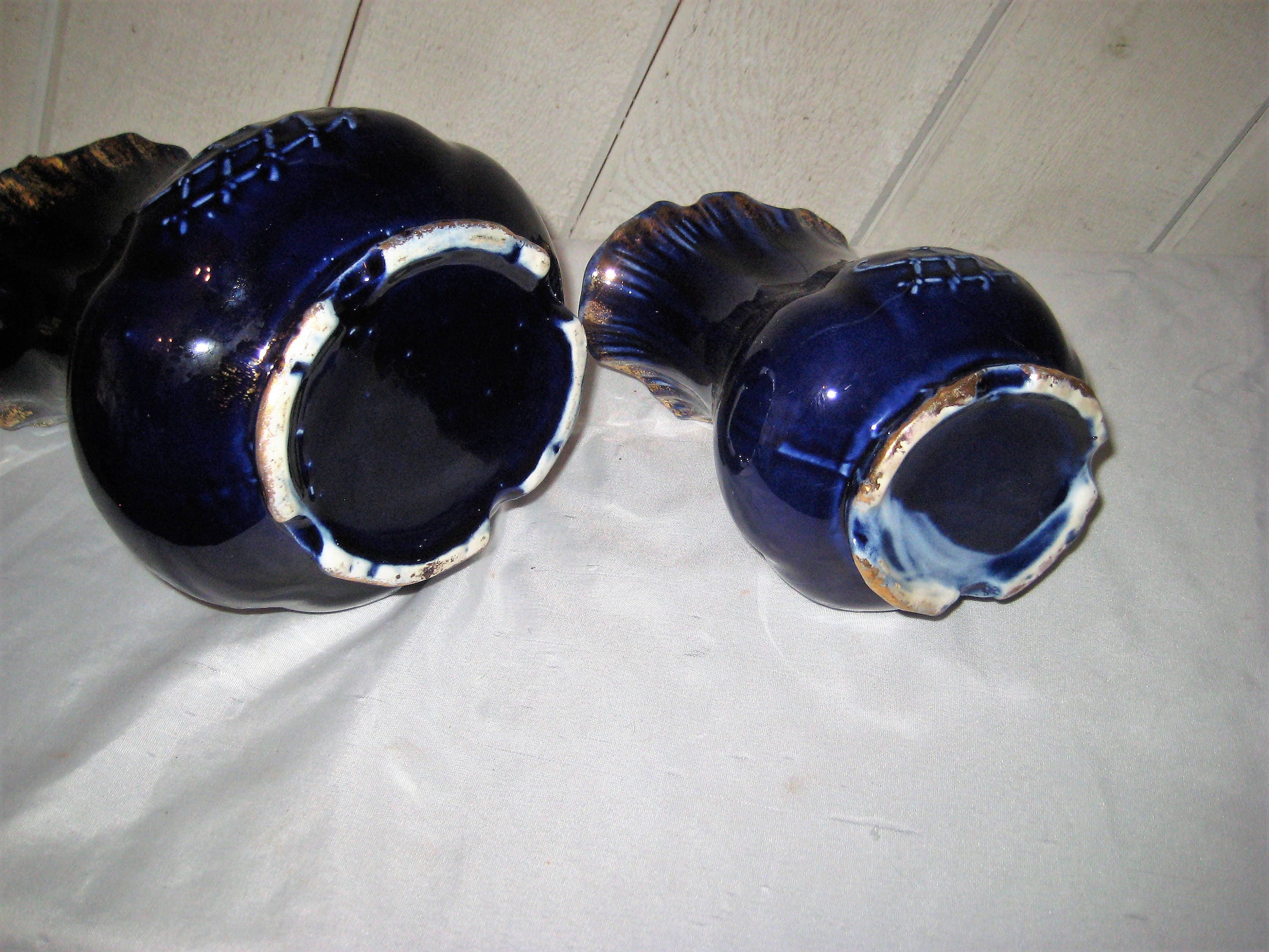 Cobalt blue water pitcher bouquet vase antique dark blue etsy