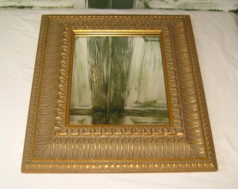 miroir mural rectangle vintage, large cadre en bois orné d'or, années 1990, grand miroir décoratif lourd, décor de ferme, 14 x 16", lignes ondulées