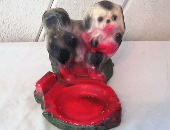 Antique Chalkware Ashtray Long Hair Pug Dog Ashtray Black Etsy