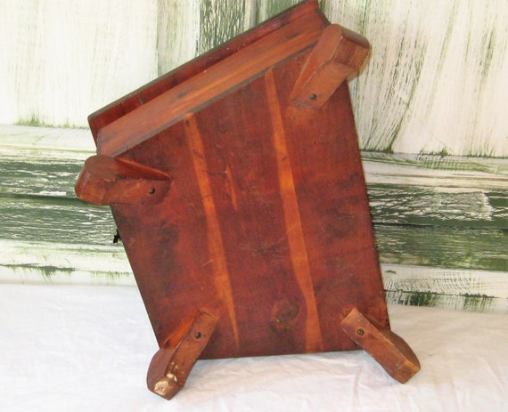 Antique Large Wood Box, Triangle Shape, Hinged Lid, Ornate