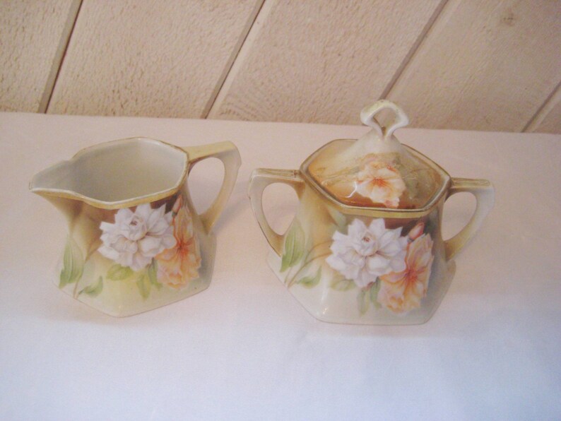 Antique Creamer and Sugar Set Vintage RS Germany Peach Floral Etsy