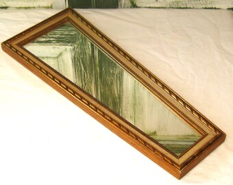 Vintage triangular wall mirror, gold wood ornate frame, 1990s, triangle wall hanging, country farmhouse decor