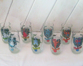 Vintage Christmas drinking glasses, replacements 12 days of Christmas, 8th day, 9th day, 10th day, 11th day, 12th day, 10 ounces, 1970s