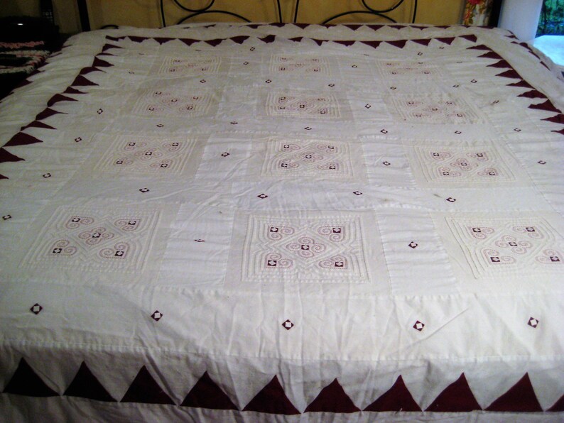 Vintage White And Burgundy Duvet Cover Quilt Summer Etsy