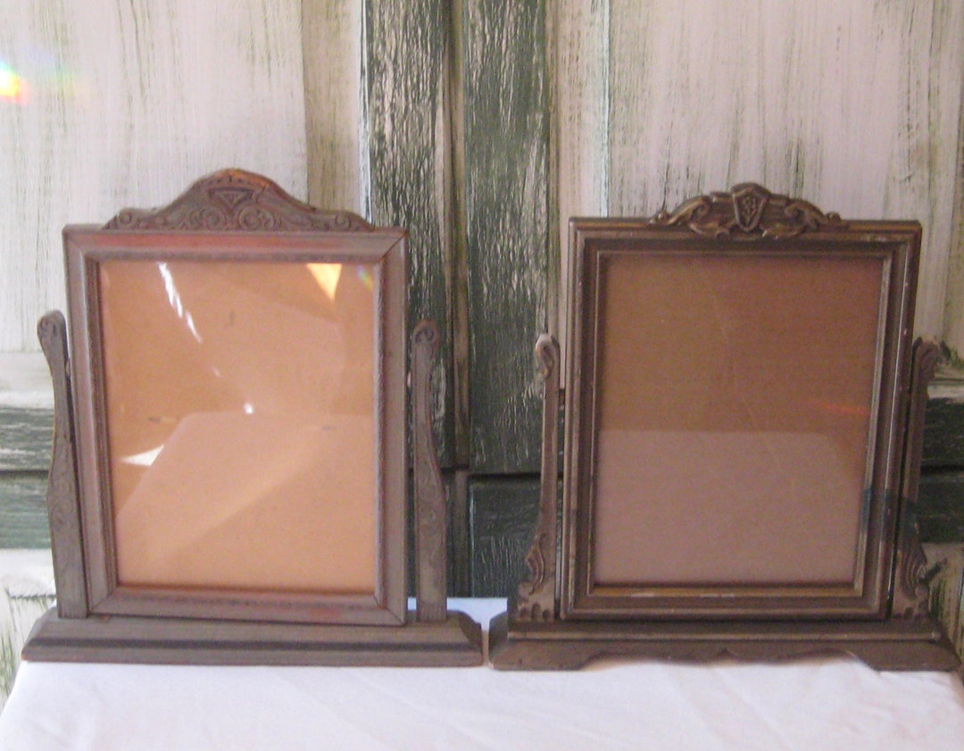 Antique Wood Table Top Picture Frames 7 X 9, Swinging Portrait Print Solid Wood Ornate