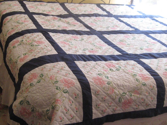 Navy and online white quilt