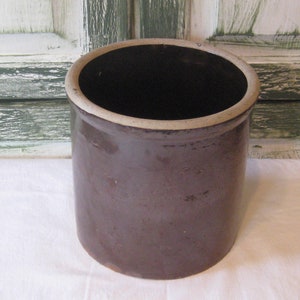 Antique large heavy crock, brown glazed ironstone indoor outdoor planter, 1800s early 1900s, rustic primitive farmhouse yard kitchen decor