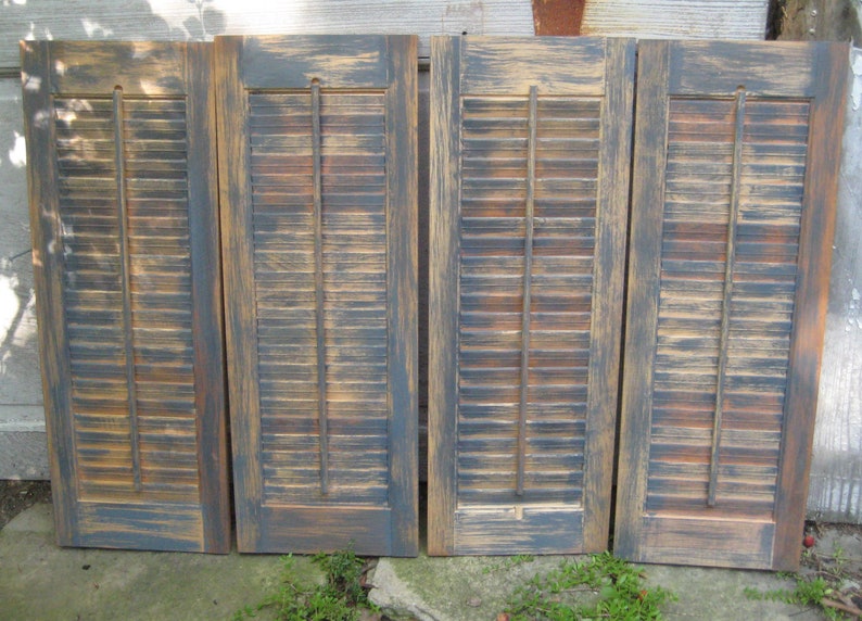 Vintage Wood Louvered Shutters Rustic Distressed Custom Etsy
