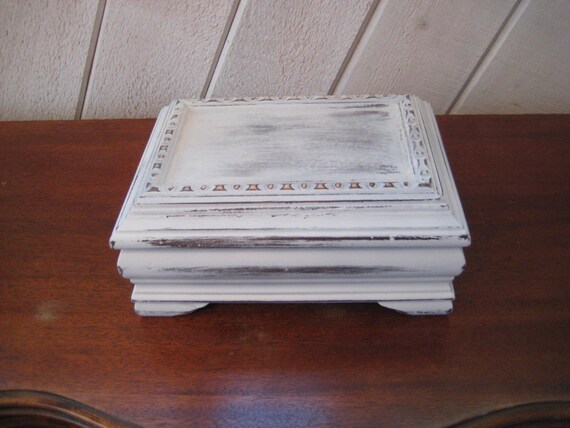 White Distressed Jewelry Box Dresser Top Jewelry Box Solid Etsy
