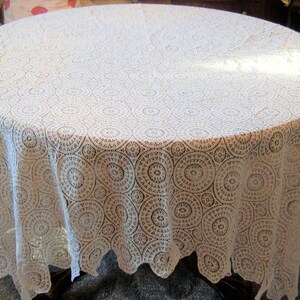 Vintage gebroken wit kanten tafelkleed, rechthoekig tafelkleed uit het midden van de eeuw, jaren 50/60, 6-persoonstafel 66 x 82&quot;, medaillons cottage boerderijdecor