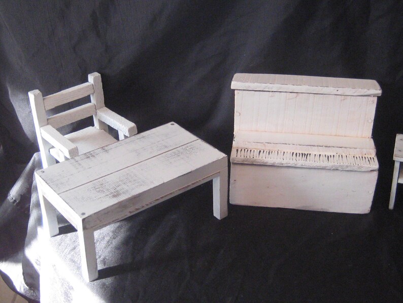 White Wood Doll Furniture Kitchen Table Chair End Table Etsy
