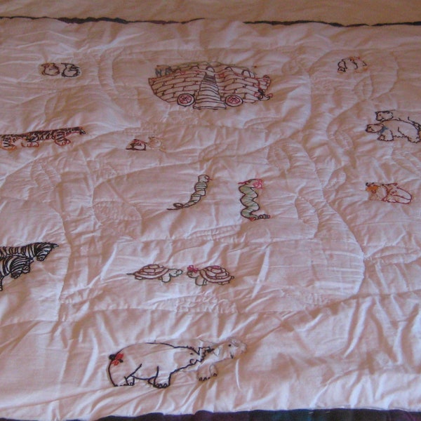 Dessus De Couette Brodé Main à Motifs Cœurs - Top Quilt Pour Couette Ou Couverture Bébé - Neuf