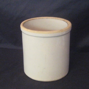 Antique stoneware indoor planter, vintage oatmeal ivory beige medium size salt glazed crock, early 1900s 10s 20s, rustic farmhouse decor