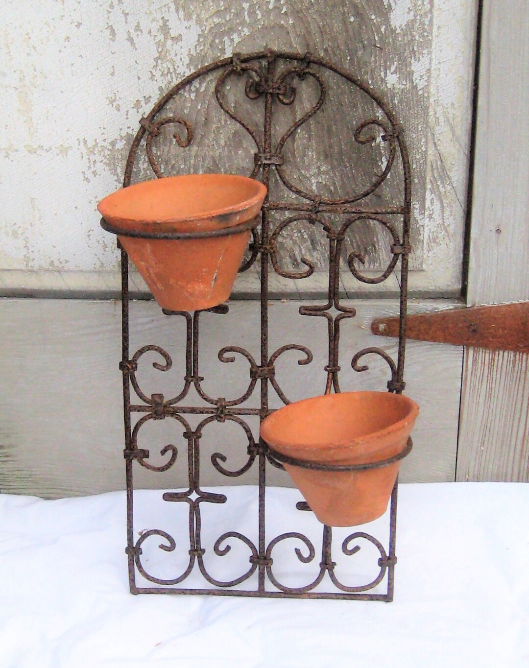 Antique Wrought Iron Wall Planters Hangers Two 6 Inch Clay - Etsy