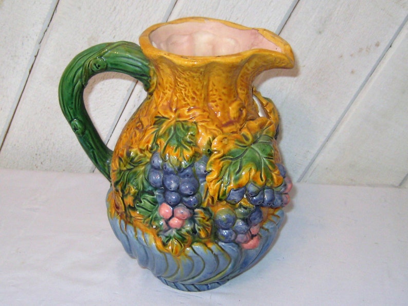 Large decorative pitcher Majolica grape vase 3D grapes Etsy