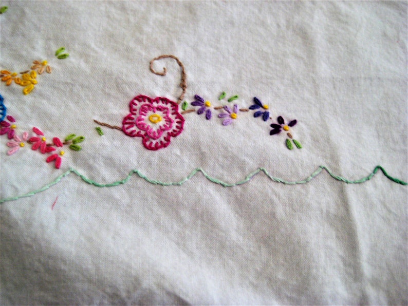 Vintage White Embroidered Runner Flowers and Baskets Etsy