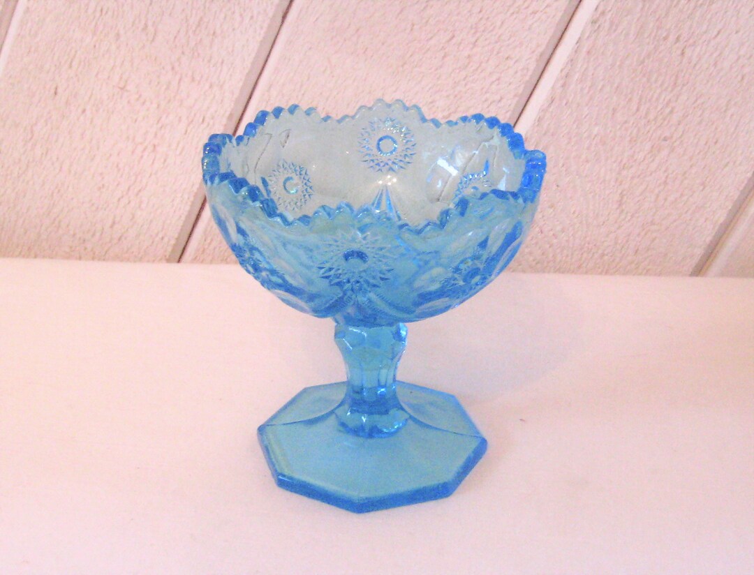 Petite Blue Glass Pedestal Bowl Compote Bowl Blue Stemmed Etsy