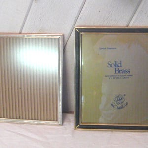 Vintage 8 x 10&quot; picture frame, solid brass black, white faux mother of pearl, table top wall frames, 70s 80, portrait pics school photos