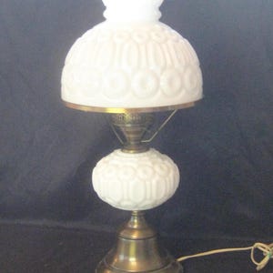 Antique white glass hurricane lamp, large milk glass brass gold metal Gone With the Wind ceramic hurricane lamp, mid century farmhouse decor