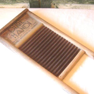 Antique wash board, petite washboard for linens hosiery, rustic wood metal, 20s 30s, Columbus Washboard Co., Made in USA, laundry room decor